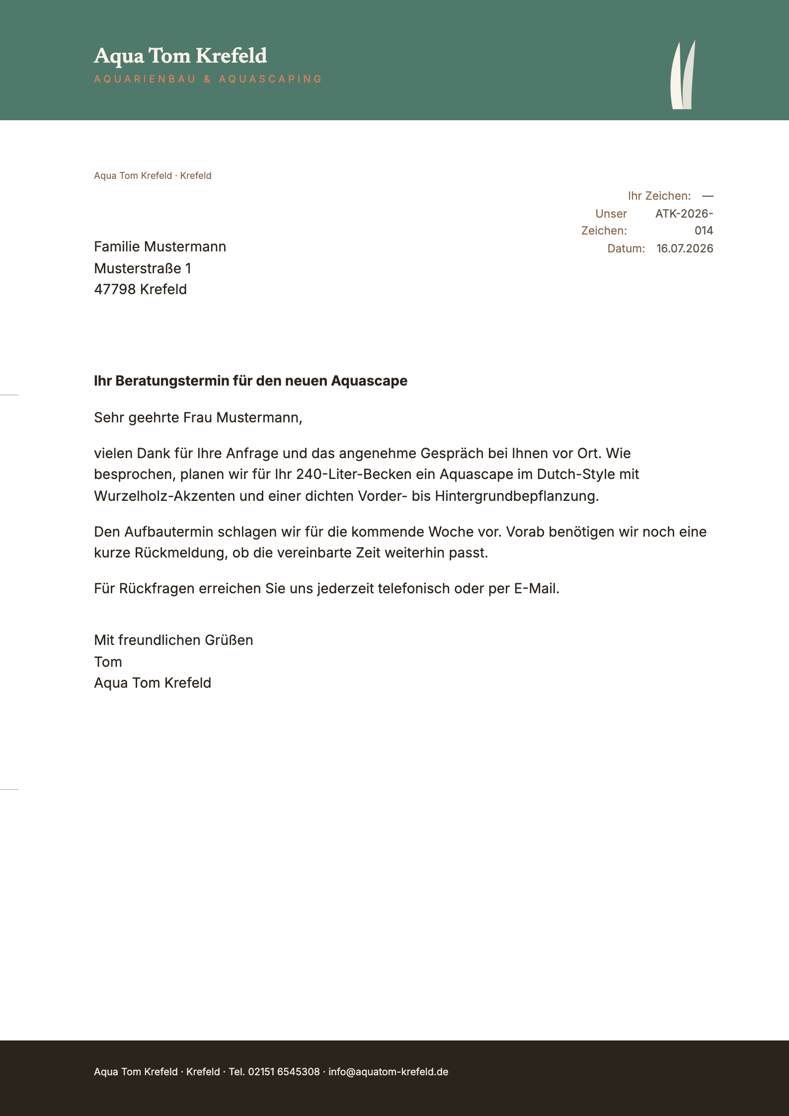 Vorschau Briefbogen, Konzept Blattwerk